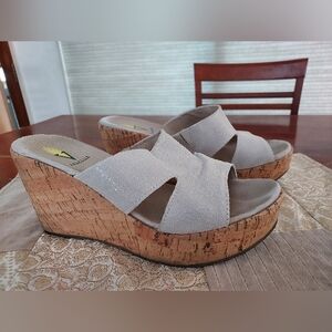 Volatile Platform Slide Sandals with Cork Heel - 10